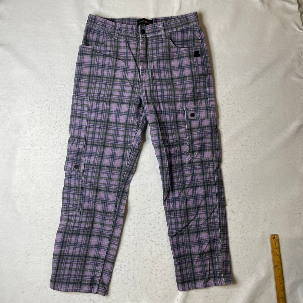 Teddy Fresh Purple Plaid Corduroy Cargo Pants Mens 32 TF3625